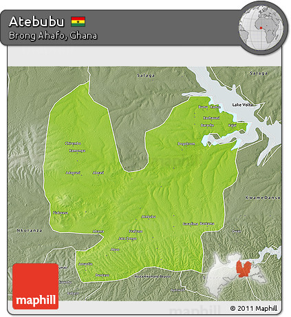 Physical 3D Map of Atebubu, semi-desaturated