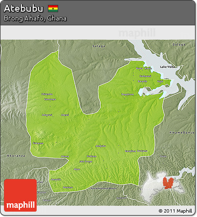 Physical 3D Map of Atebubu, semi-desaturated