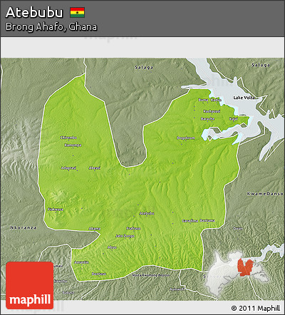 Physical 3D Map of Atebubu, semi-desaturated