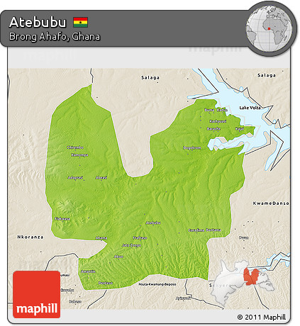 Physical 3D Map of Atebubu, shaded relief outside