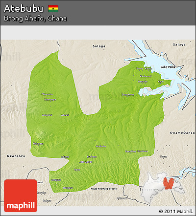 Physical 3D Map of Atebubu, shaded relief outside