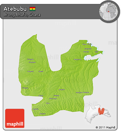 Physical 3D Map of Atebubu, single color outside