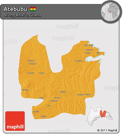Political 3D Map of Atebubu, cropped outside