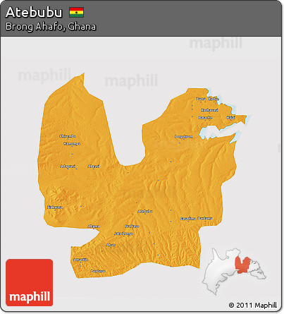 Political 3D Map of Atebubu, cropped outside