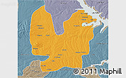Political 3D Map of Atebubu, semi-desaturated