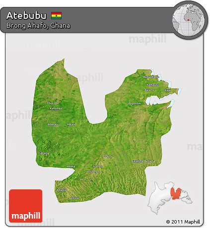 Satellite 3D Map of Atebubu, cropped outside