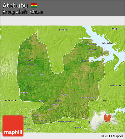 Satellite 3D Map of Atebubu, physical outside