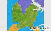 Satellite 3D Map of Atebubu, political outside