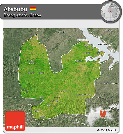Satellite 3D Map of Atebubu, semi-desaturated