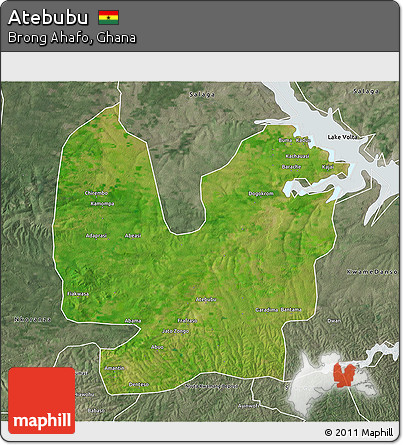 Satellite 3D Map of Atebubu, semi-desaturated