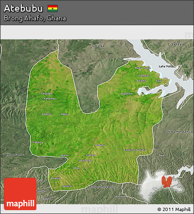 Satellite 3D Map of Atebubu, semi-desaturated