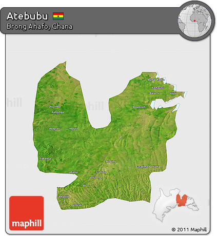 Satellite 3D Map of Atebubu, single color outside