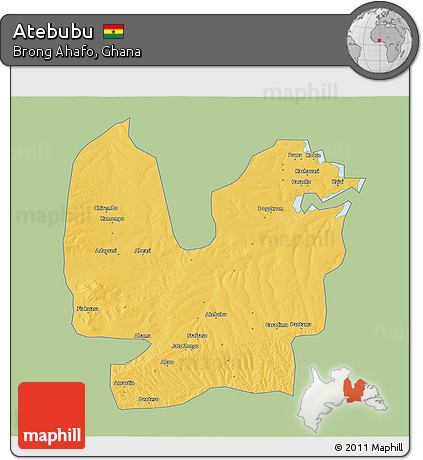 Savanna Style 3D Map of Atebubu, single color outside
