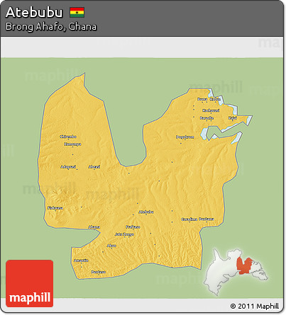 Savanna Style 3D Map of Atebubu, single color outside