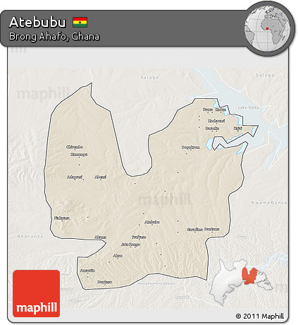 Shaded Relief 3D Map of Atebubu, lighten