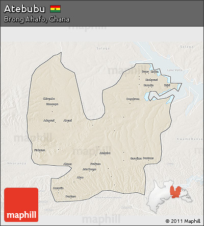 Shaded Relief 3D Map of Atebubu, lighten