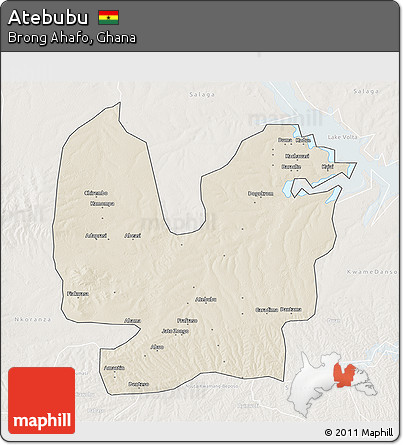Shaded Relief 3D Map of Atebubu, lighten