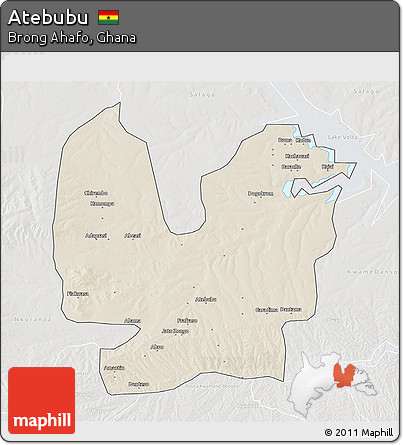 Shaded Relief 3D Map of Atebubu, lighten, semi-desaturated