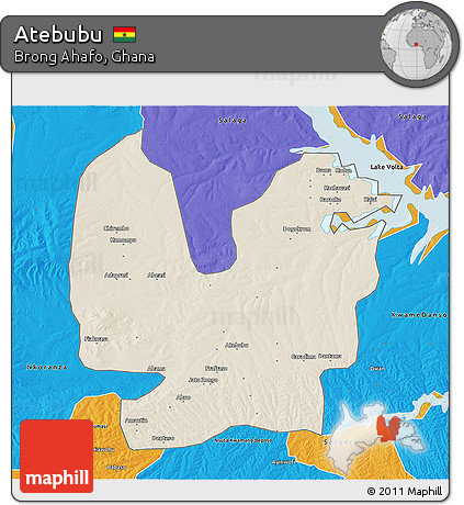 Shaded Relief 3D Map of Atebubu, political outside