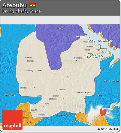 Shaded Relief 3D Map of Atebubu, political outside