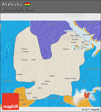 Shaded Relief 3D Map of Atebubu, political outside