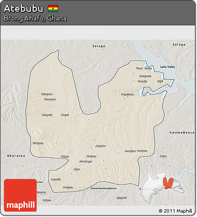 Shaded Relief 3D Map of Atebubu, semi-desaturated