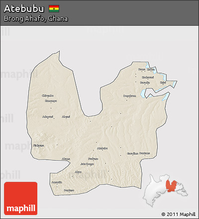 Shaded Relief 3D Map of Atebubu, single color outside