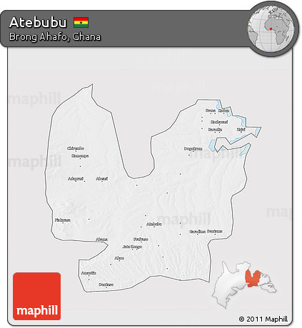 Silver Style 3D Map of Atebubu, single color outside