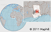 Gray Location Map of Atebubu, highlighted country, highlighted parent region, hill shading