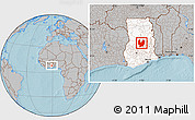 Gray Location Map of Atebubu, highlighted country, hill shading