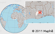 Gray Location Map of Atebubu, highlighted parent region, within the entire country