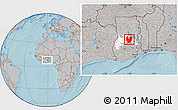 Gray Location Map of Atebubu, highlighted parent region, hill shading