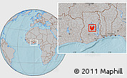 Gray Location Map of Atebubu, hill shading