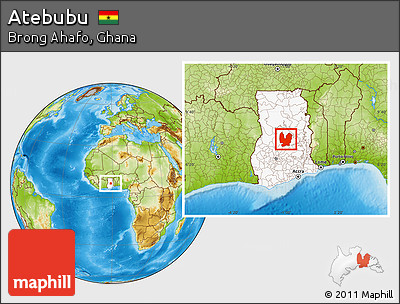 Physical Location Map of Atebubu, highlighted country