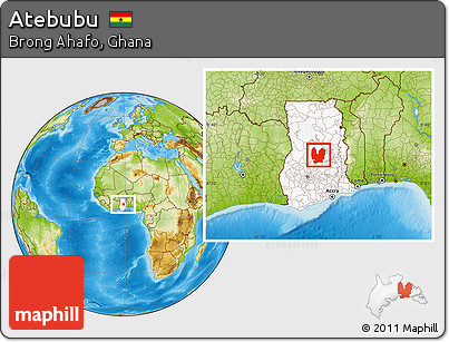 Physical Location Map of Atebubu, highlighted country