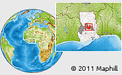 Physical Location Map of Atebubu, highlighted country, highlighted parent region, within the entire country