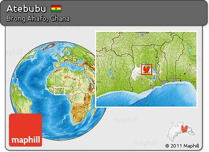 Physical Location Map of Atebubu, highlighted parent region, within the entire country