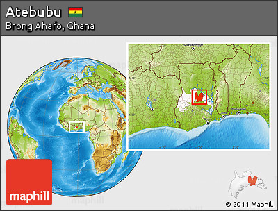 Physical Location Map of Atebubu, highlighted parent region, within the entire country