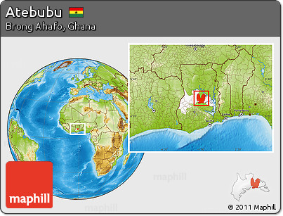 Physical Location Map of Atebubu, highlighted parent region, within the entire country