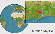 Satellite Location Map of Atebubu, within the entire country