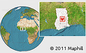 Satellite Location Map of Atebubu, highlighted country