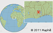 Savanna Style Location Map of Atebubu, within the entire country