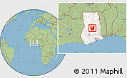 Savanna Style Location Map of Atebubu, highlighted country, within the entire country