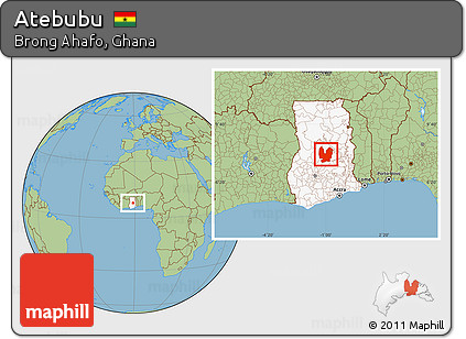 Savanna Style Location Map of Atebubu, highlighted country