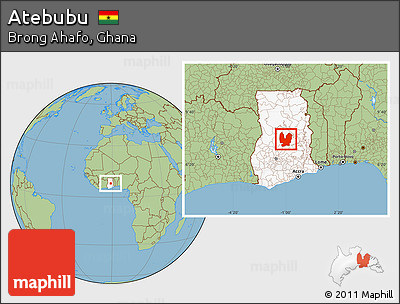 Savanna Style Location Map of Atebubu, highlighted country