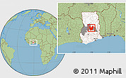 Savanna Style Location Map of Atebubu, highlighted country, highlighted parent region