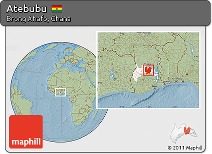 Savanna Style Location Map of Atebubu, highlighted parent region, hill shading
