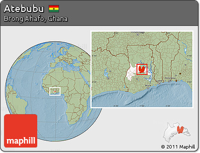 Savanna Style Location Map of Atebubu, highlighted parent region, hill shading