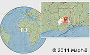 Savanna Style Location Map of Atebubu, highlighted parent region, hill shading