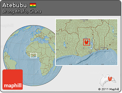 Savanna Style Location Map of Atebubu, hill shading
